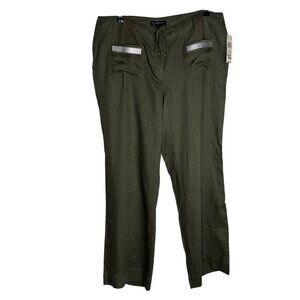 100% Linen INC Women's‎ 14W Cargo Lightweight Pants Olive Green Silver Accents